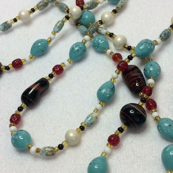 FINAL SALE PRICE 48” Continuous Turquoise and Brown Necklace - Picture 4 of 5